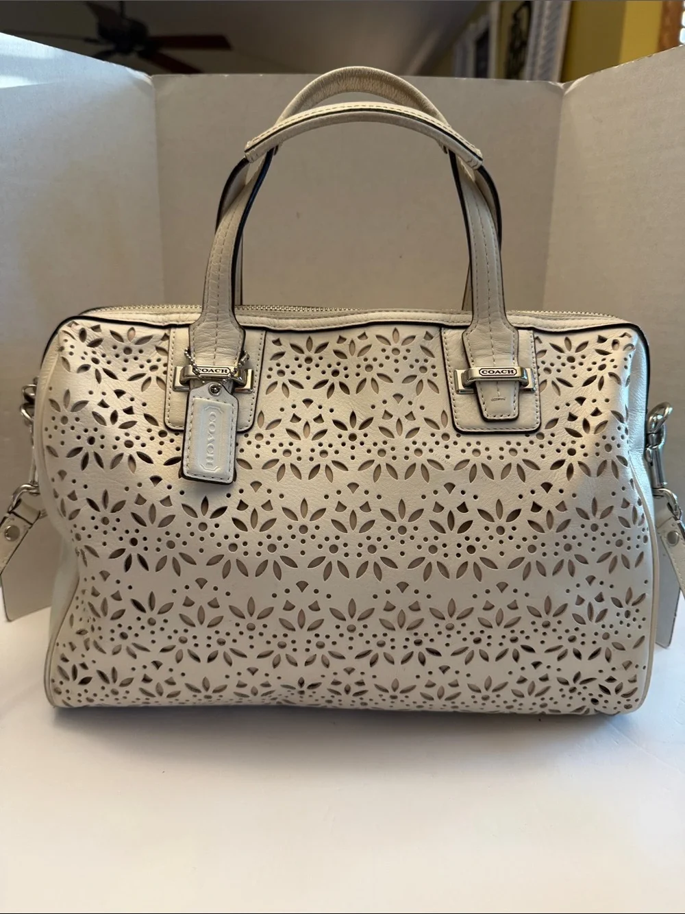 Coach Taylor Eyelet Laser-Cut Leather Satchel with Top Handles